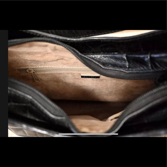 OROTON EMBOSSED CROC HOBO SHOULDER BAG PURSE BLACK - Picture 9 of 12